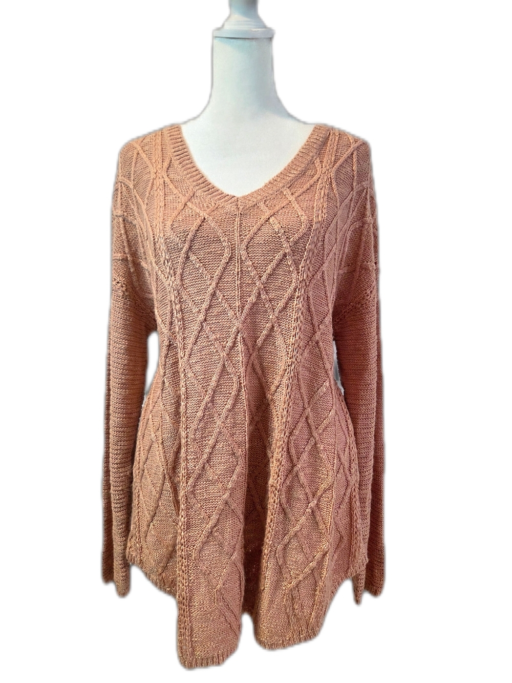 Rue21 Blush Cable Knit V-Neck Tunic Sweater